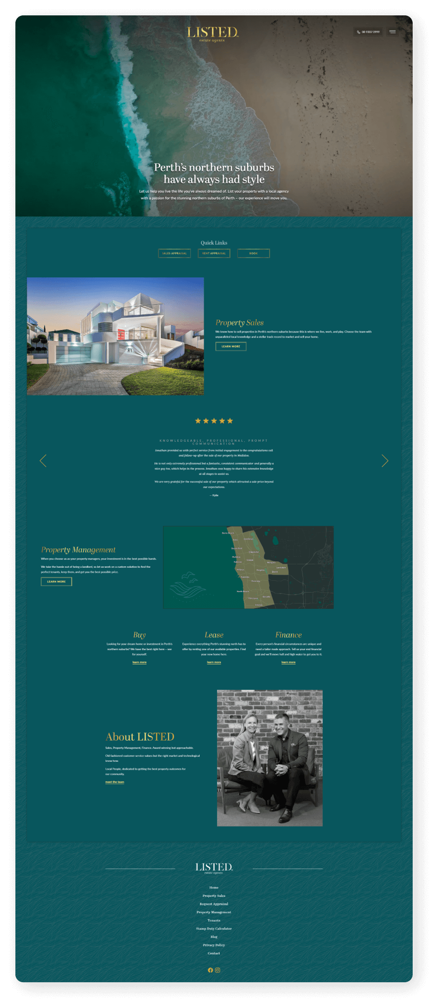 LISTED Estate Agents web design - home page