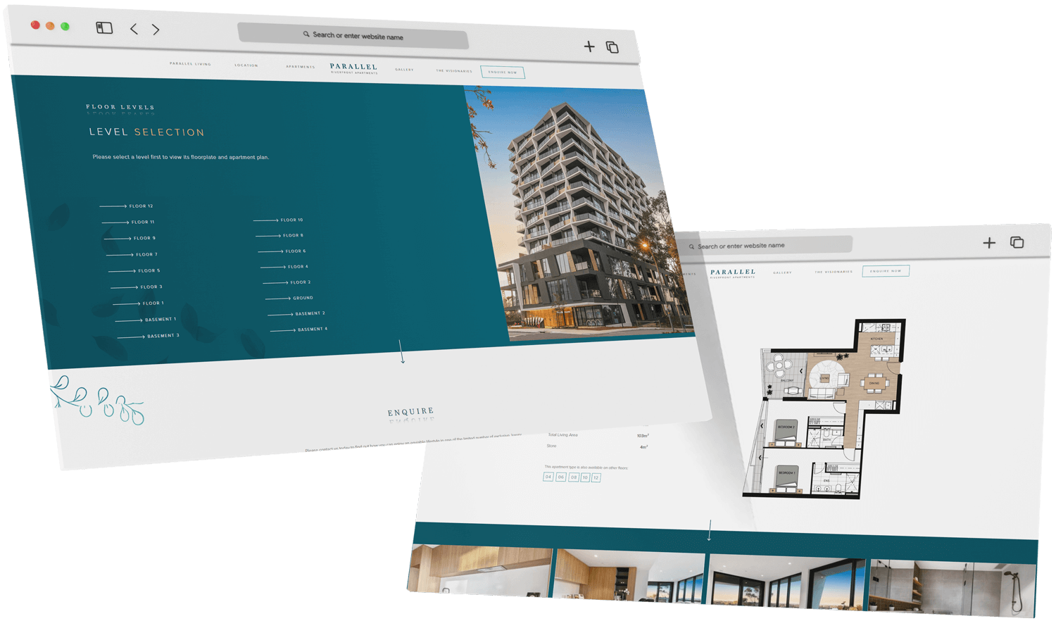 Parallel Riverfront Apartment website design - level selection page