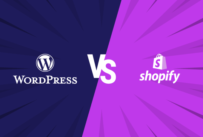 WordPress vs Shopify comparison graphic in bold neon design