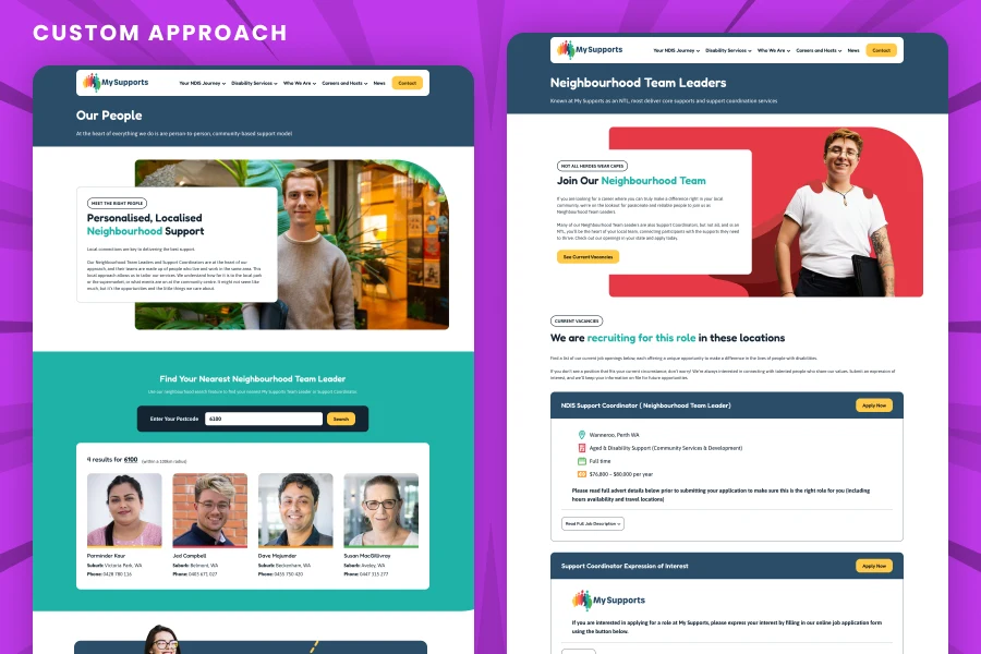 Custom WordPress website design showcasing improved user experience, branding, and functionality for an Australian disability service business