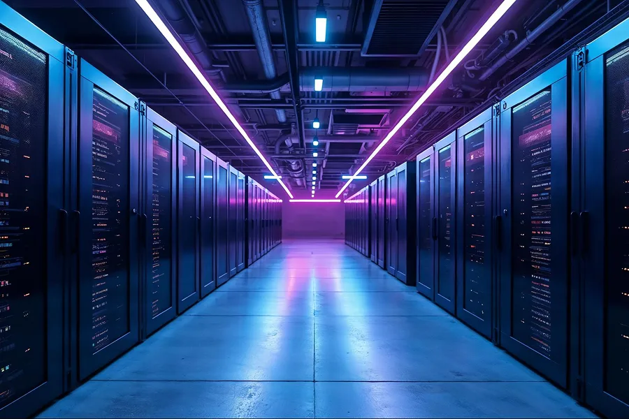 Modern data centre with server racks representing high-performance website hosting infrastructure for Perth businesses