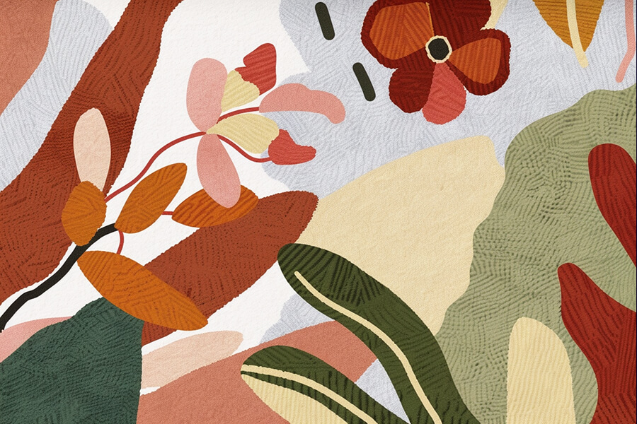 Abstract illustration inspired by Kings Park native flora, using earthy tones and organic shapes for design inspiration.