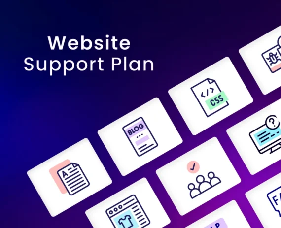 Website Support Plan graphic with icons for content, CSS, and performance updates representing Perth WordPress support services