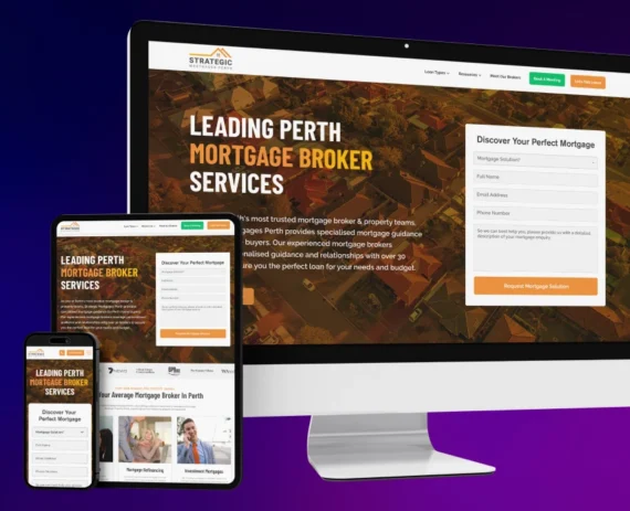Responsive mortgage broker website displayed on desktop, tablet, and mobile devices, demonstrating Perth Website Studio’s all-device digital solution for seamless user experiences