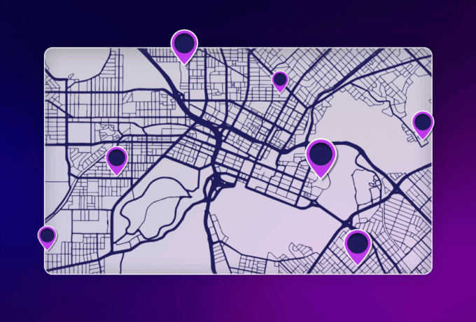 Stylised map of Perth with location pins, showing where local tech and digital community events are held.