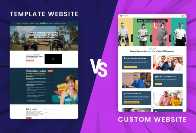Side by side comparison of an old Squarespace template website and a new custom WordPress website built for a Perth business