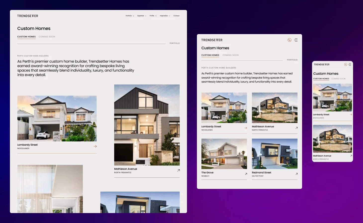 Responsive website design examples displayed across desktop, tablet, and mobile screens, showcasing Perth Website Studio’s mobile-first approach for consistent user experiences on all devices