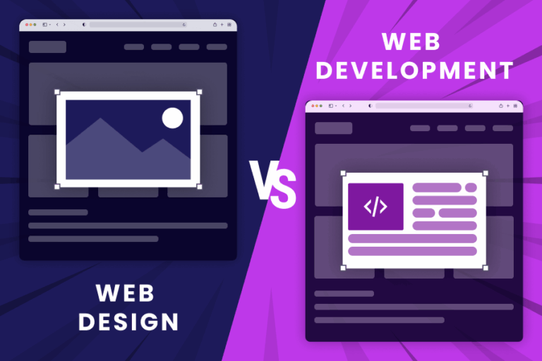 Graphic comparing web design and web development, showing the critical difference businesses in Perth must understand when building a website.