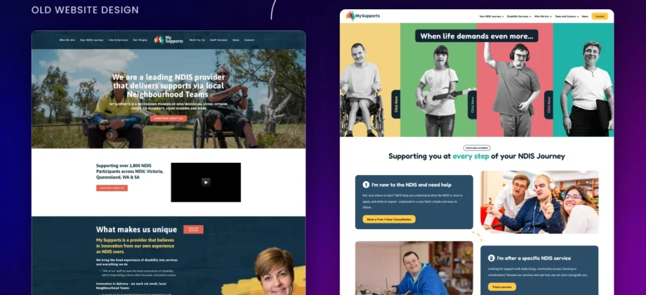 Before and after example of a Perth website redesign, showing transformation from old layout to modern, user-friendly design