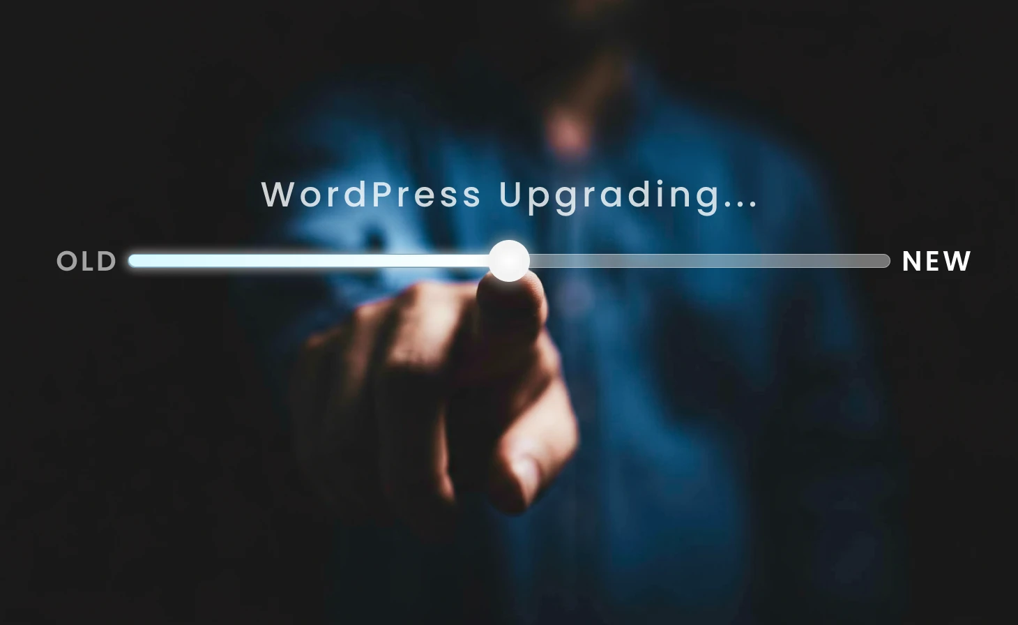 Finger pressing upgrade slider from old to new, symbolising Perth WordPress upgrade services for faster, more secure, and reliable websites