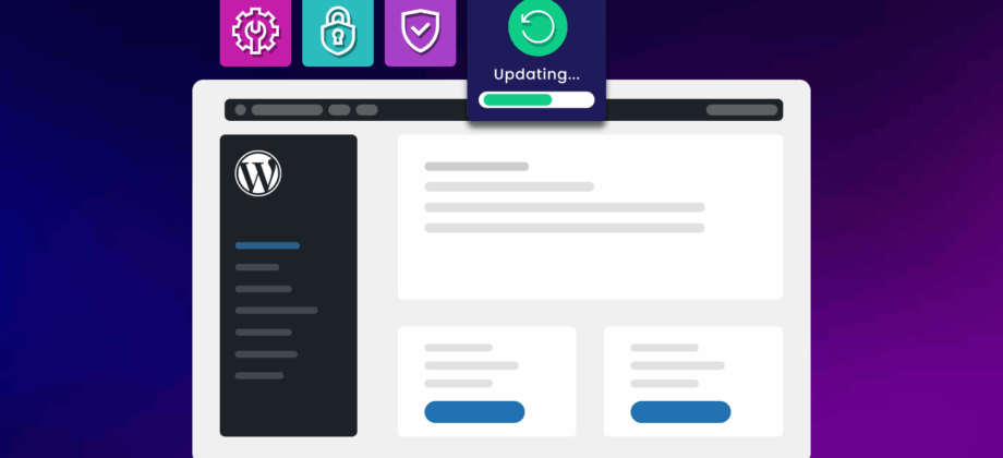 Illustration of WordPress dashboard showing updates, security, and performance monitoring as part of a website maintenance plan